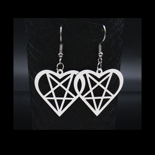 Heart Pentagram Stainless Steel Earring Women Silver Color