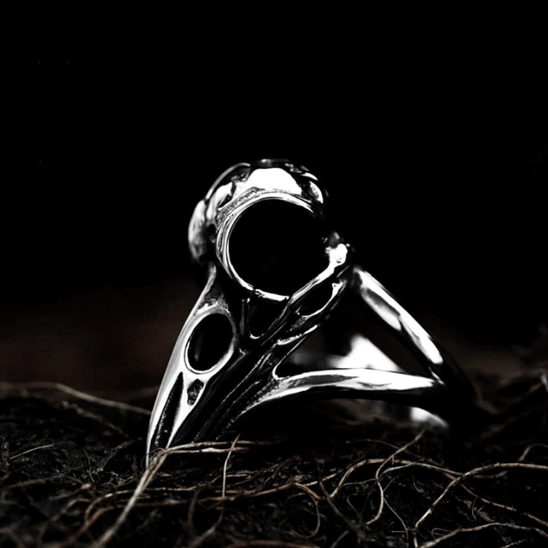 Raven Skull Rings "Helm of Awe" and "Raven Moon Insignia" Stainless Steel