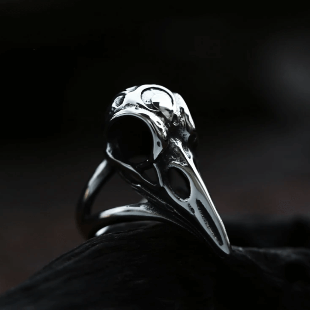 Raven Skull Rings "Helm of Awe" and "Raven Moon Insignia" Stainless Steel