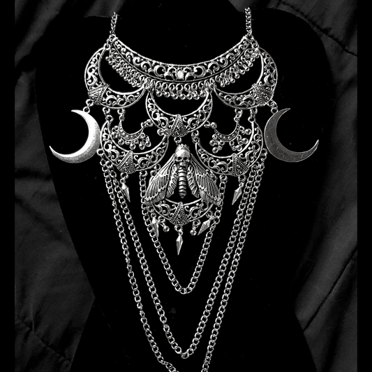 Deathmoth and moon layered necklace